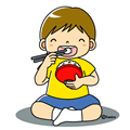 食欲の秋・新米を食べる子どものイラスト(カラー)