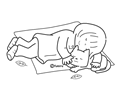 お昼寝をする女の子と猫(ぬりえ)