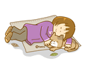 お昼寝をする女の子と猫(ソフト)