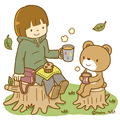 お茶を飲む女の子とくまさん(ソフト)