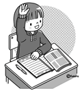 手をあげる生徒(モノクロ)