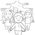 桜の下を走る子どもたちのイラスト(ぬりえ) 桜の下を走る子どもたちのイラスト(ぬりえ)