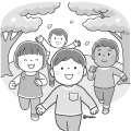 桜の下を走る子どもたちのイラスト(モノクロ) 桜の下を走る子どもたちのイラスト(モノクロ)