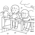 橋の上から小川をのぞきこむ子どものイラスト(ぬりえ 橋の上から小川をのぞきこむ子どものイラスト(ぬりえ)