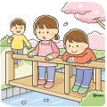 橋の上から小川をのぞきこむ子どものイラスト(カラー) 橋の上から小川をのぞきこむ子どものイラスト(カラー)