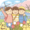 桜をバックに写真を撮る春の遠足の子どもたちのイラスト(ソフト) 桜をバックに写真を撮る春の遠足の子どもたちのイラスト(ソフト)