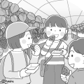 いちご狩りを楽しむ子どもたちのイラスト(モノクロ) いちご狩りを楽しむ子どもたちのイラスト(モノクロ)