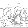 桜が咲いている公園でお花見をしている子どもたちのイラスト(ぬりえ) 桜が咲いている公園でお花見をしている子どもたちのイラスト(ぬりえ)