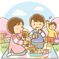 桜が咲いている公園でお花見をしている子どもたちのイラスト(ソフト) 桜が咲いている公園でお花見をしている子どもたちのイラスト(ソフト)
