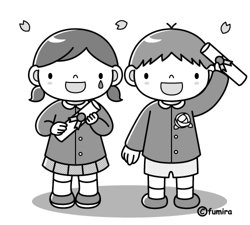 幼稚園・保育園卒園式のイラスト（モノクロ）