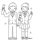 卒業式・小学生(ぬりえ)