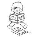 絵本を読む男の子(ぬりえ)