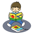 絵本を読む男の子(カラー)