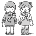 冬の登園(モノクロ)