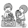 おもちゃ・お片付け(モノクロ)