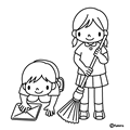 お掃除のイラスト(ぬりえ)