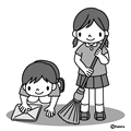 お掃除のイラスト(モノクロ)