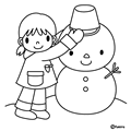 雪だるまを作る女の子(ぬりえ)