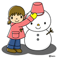 雪だるまを作る女の子(カラー)