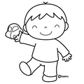 車のおもちゃと男の子のイラスト(ぬりえ)