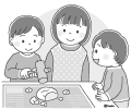 鏡開きをする子どもたちと保育士さんのイラスト 鏡開きをする子どもたちと保育士さんのイラスト