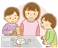 鏡開きをする子どもたちと保育士さんのイラスト 鏡開きをする子どもたちと保育士さんのイラスト