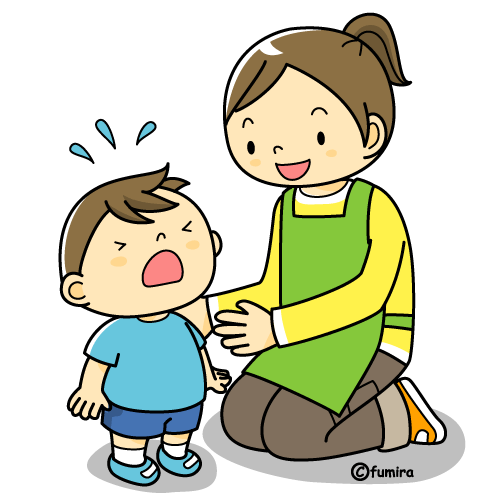 泣いている子どもと先生（カラー）
