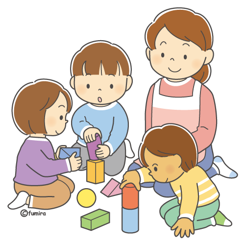 積み木で遊んでいる子どもたちのイラスト（カラー）