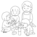 積み木で遊んでいる子どもたちのイラスト(ぬりえ) 積み木で遊んでいる子どもたちのイラスト(ぬりえ)