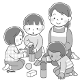 積み木で遊んでいる子どもたちのイラスト(モノクロ) 積み木で遊んでいる子どもたちのイラスト(モノクロ)