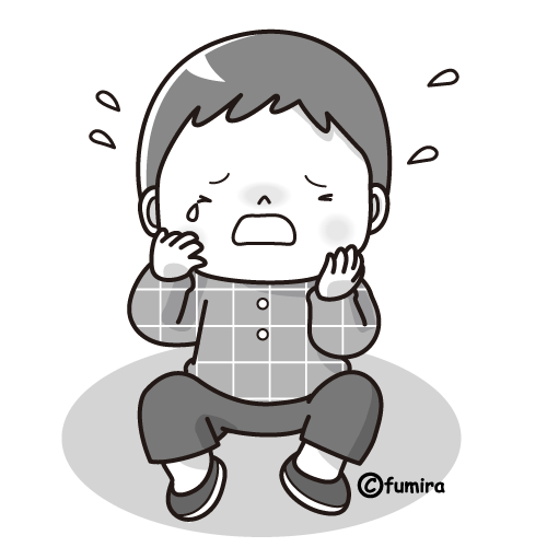 泣く子どものイラスト（モノクロ）