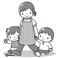 先生と園児お散歩(モノクロ)