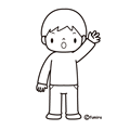 手をあげる男の子(ぬりえ)