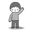 手をあげる男の子(モノクロ)
