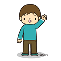 手をあげる男の子(カラー)