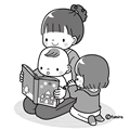 絵本を読む先生とこども(モノクロ)