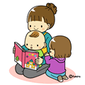 絵本を読む先生とこども(カラー)