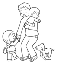 お父さんとこどもたち(ぬりえ)