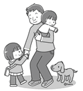 お父さんとこどもたち(モノクロ)