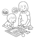保育士さんと遊ぶ子供(ぬりえ)
