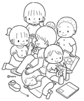 保育士さんと子供たち(ぬりえ)
