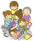 保育士さんと子供たち(カラー)