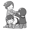 園児と遊び(モノクロ)