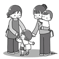 幼稚園・保育園送り迎えのイラスト(モノクロ)