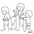 遊具とこども(ぬりえ)