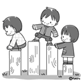 遊具とこども(モノクロ)