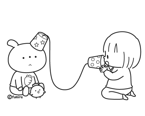 糸電話で遊ぶ子どものイラスト（ぬりえ）

