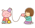糸電話であそぶこども 糸電話であそぶこども
