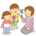 かざくるまであそぶこども かざぐるまであそぶ子供とお年寄りのイラスト