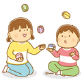 昔のあそび|お手玉であそぶこどものイラスト 昔のあそび|お手玉であそぶこどものイラスト